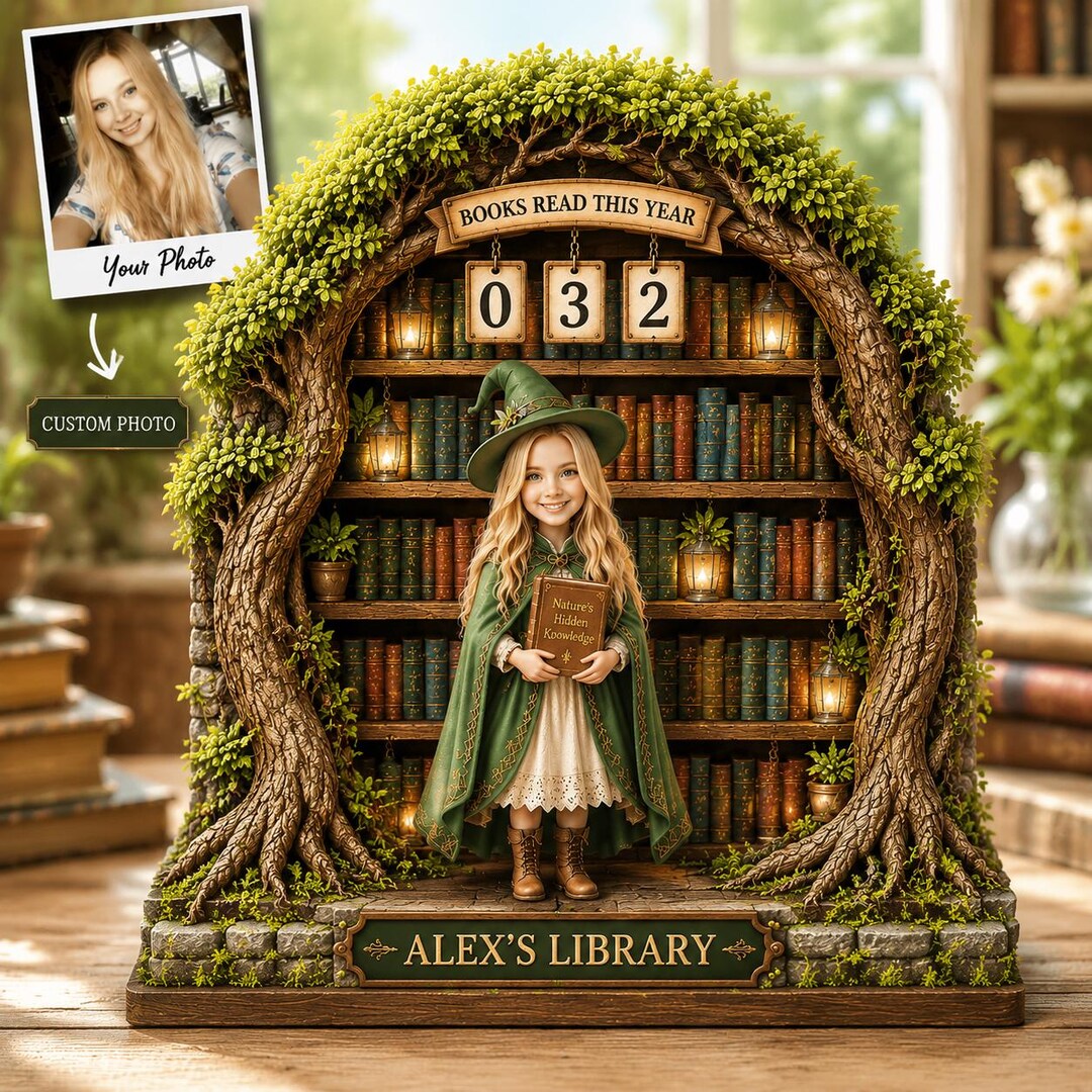 Custom Photo Book Tracker Display Personalizable Wooden Library Shelf ...