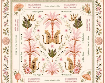 Tapete de mahjong con estampado de leopardo rosa, camino de mesa de juego estilo chinoiserie de Palm Beach