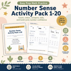 Number Sense Activity Pack 1-20 Printable, Early Math Worksheets PDF, Ten Frames Tally Marks A4 US Letter