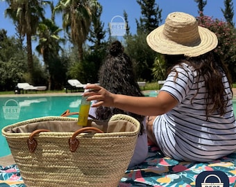 Handwoven Moroccan Straw Basket Bag: Large French Market Tote