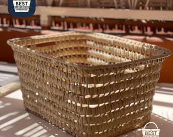 Malle de rangement en osier fait main en feuille de palmier : coffre à jouets