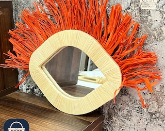 Handmade Raffia Sunburst Mirror: Boho Wall Decor
