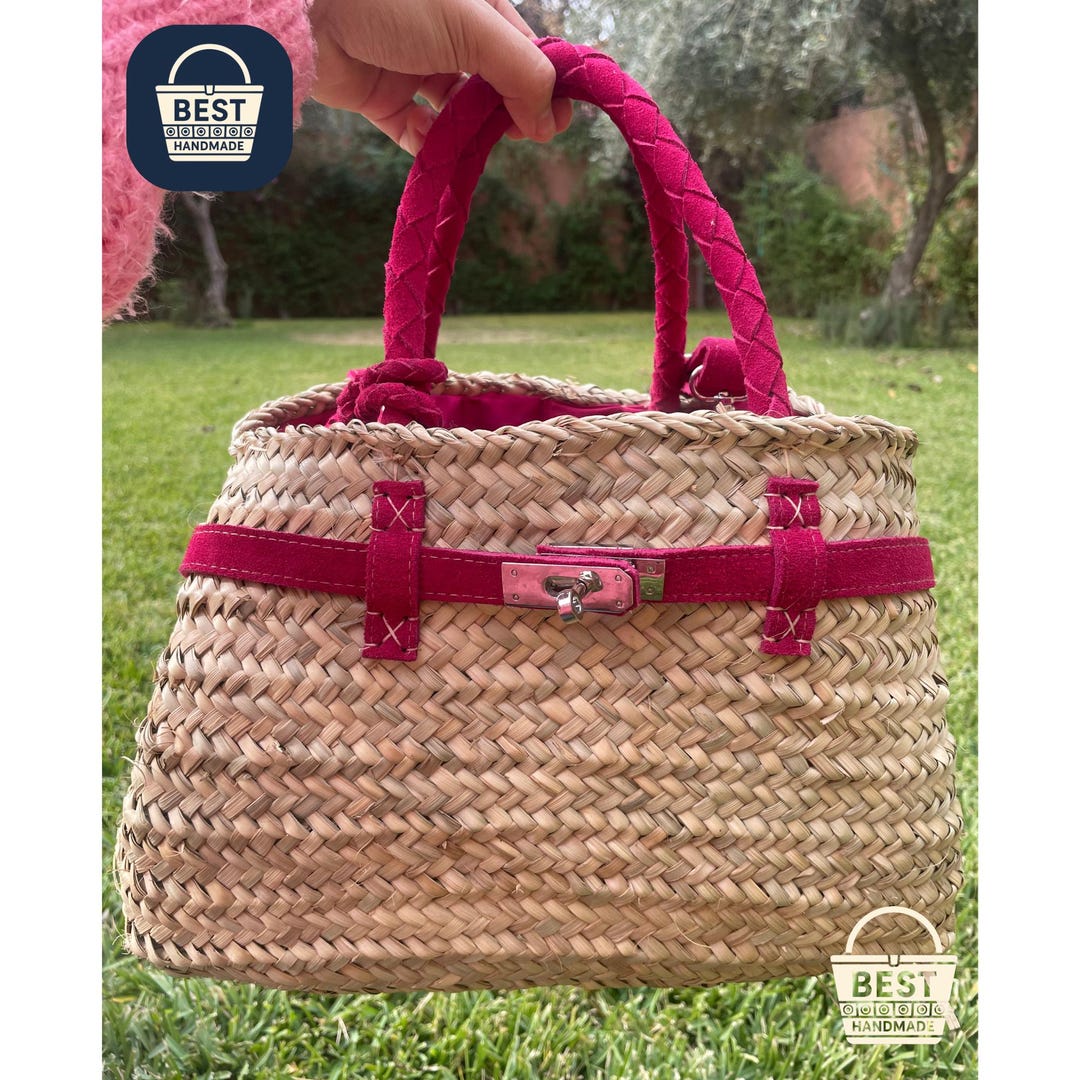 Handmade Moroccan Straw Bag – Woven Beach Tote With Leather Buckle - Etsy