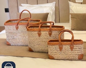 Handwoven Moroccan Reed Baskets – 3 Sizes – Ideal for Shopping, Markets, Work, and the Beach