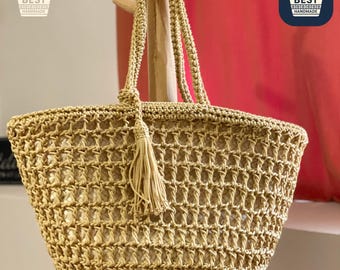 Bolsa Tote de Macramê: Bolsa de Compras Boho Feita em Crochê e Feita à Mão