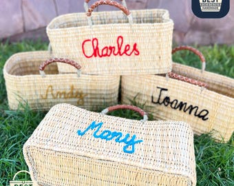 Handmade Woven Moroccan Market Basket with Leather Handles