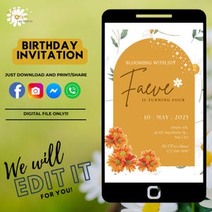 Daisy birthday video invitation editable video girl floral spring  groovy daisy boho animated invite girl birthday printable invite