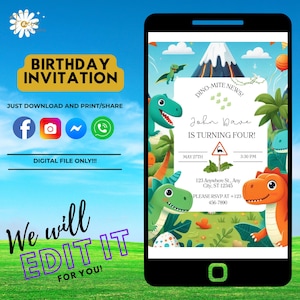 Dinosaur video editable birthday invitation animated jurassic boy party printable template