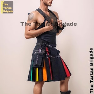 Colorful Rainbow Kilt | Unique Fashion | Handmade Rainbow kilt | Men&#39;s Kilt | Utility Kilts