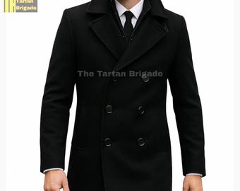 Men’s Wool Pea Coat | Men's Civil Coat | Double Breasted Wool Coat | Winter Outerwear | Black pea coat