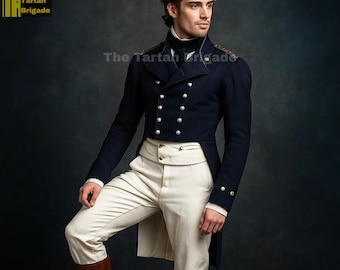 Men's Navy Blue Wool Regency Tailcoat Outfit, Regency Formal Coat, mens blue tailcoat, historical coats