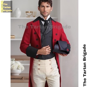 Handmade Men&#39;s Red Victorian Tailcoat – 18th Century Regency Era Formal Coat – Historical Men&#39;s Regency Tailcoat Costume
