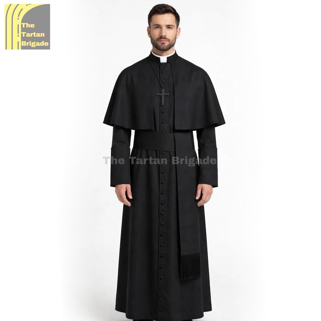 Men’s Priest Costume Black Cassock Robe | Black Clergy Robe | Classic ...