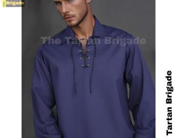 Handmade Scottish Ghillie Shirt: 100% Cotton Jacobean Kilt Top