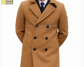 Men’s Wool Pea Coat | Men's Civil Coat | Double Breasted Wool Coat | Winter Outerwear | Camel brown pea coat