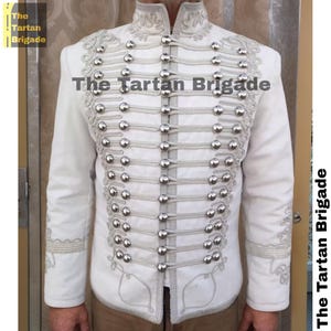 Military Men&#39;s Hussar Jacket | White Hussar jacket for men | Handmade Jackets | White military jacket with silver braiding