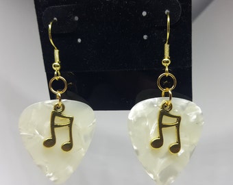 Guitar Pick Earrings - Gold Tone - Music Note Earrings - 1 pair