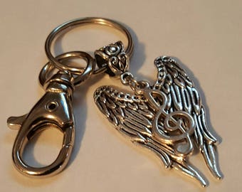 Angel Wing Key Chain - Music Jewelry - Swivel Clip Key Chain - Angel Wing Jewelry - Treble Clef  Key Chain - Music Key Chain