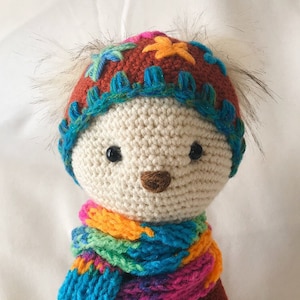 Lalylala Doll Crochet Handmade Amigurumi Teddy Bear with Faux fur Ears and Tail
