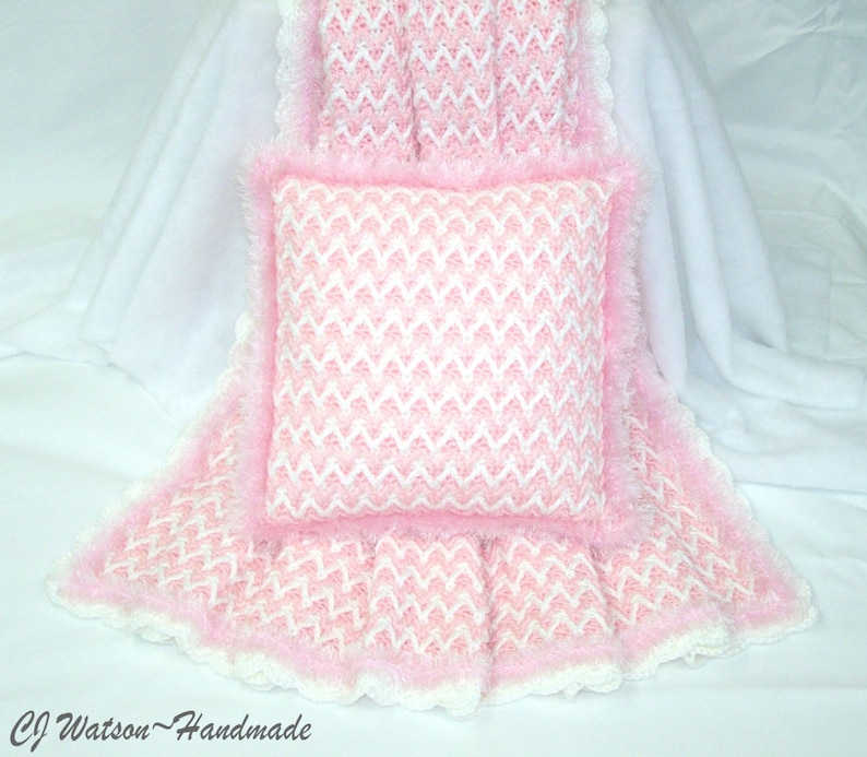 PDF Pattern Crochet Blanket Afghan Cotton Candy Pink and White Blanket and Pillow