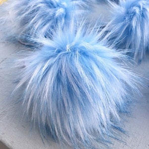 Faux Fur Pom Poms Blue Clouds 5&quot; Ready to Ship