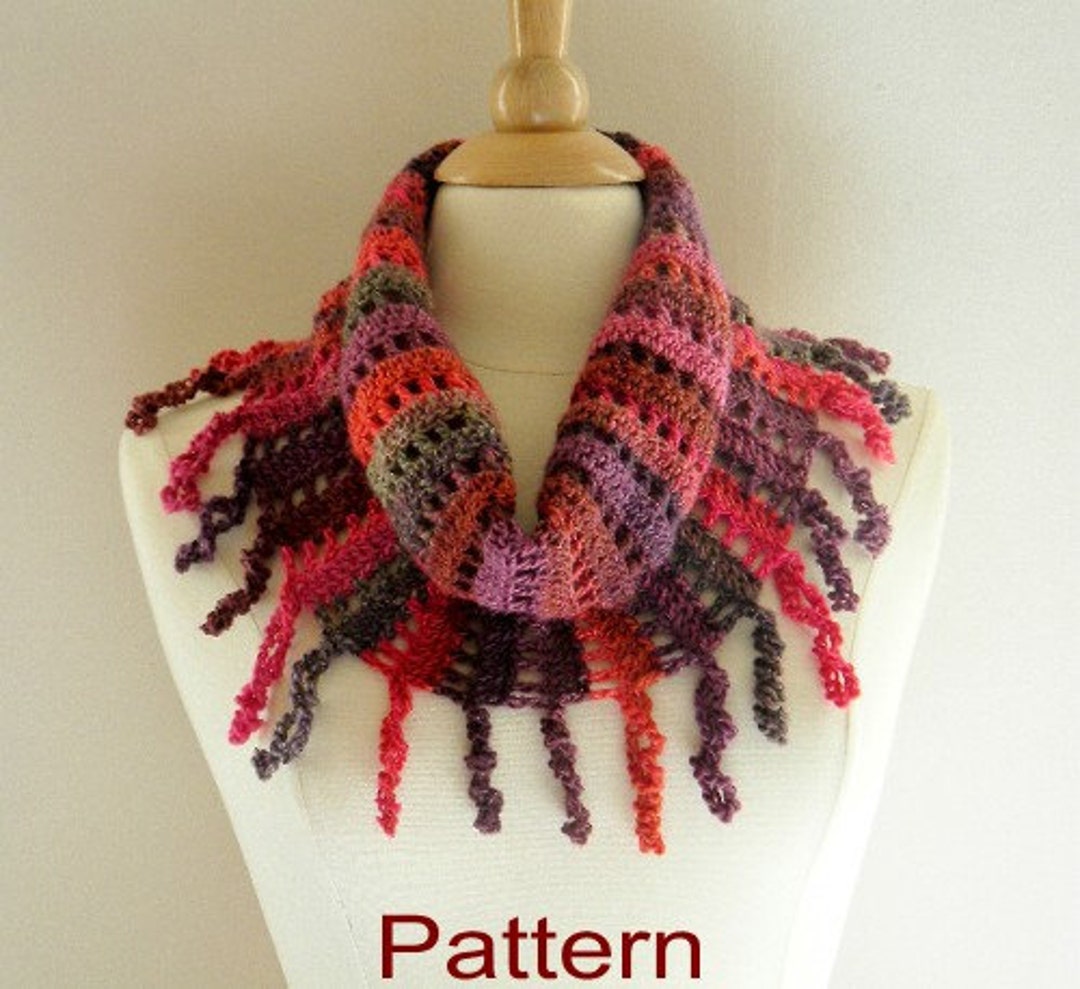 Crochet Scarf Cowl PDF Pattern Bay Breeze Beautiful Fringe - Etsy