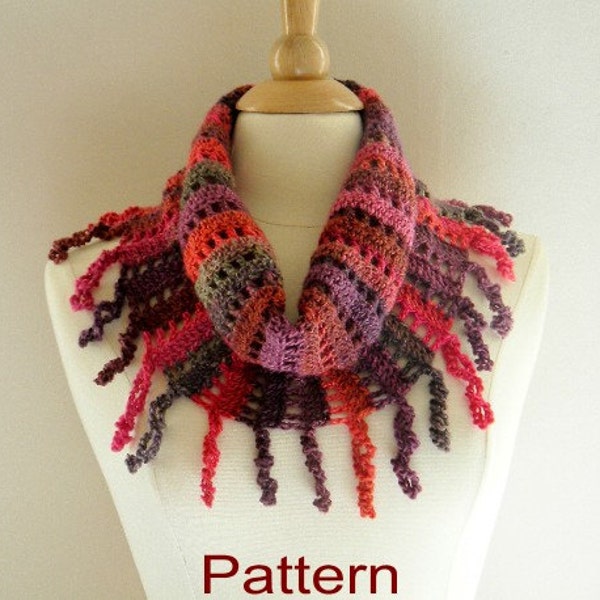 Crochet Scarf Cowl PDF Pattern Bay Breeze Beautiful Fringe