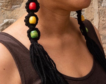 African Earrings Colors of Africa with Fringe Wooden Beads Bright Colors Summertime Beachwear