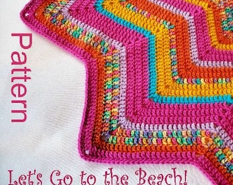 PDF Pattern Crocheted 12-Pointed Star Blanket Let's Go to the Beach Fuchsia and Turquoise Design