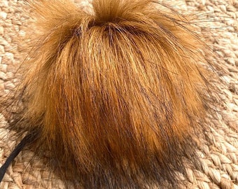 Faux Fur Pom Poms Luxury Honey Bear with Black Tips 5" Ready to Ship