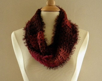 Crocheted Womens Shades of Burgundy Infinity Scarf