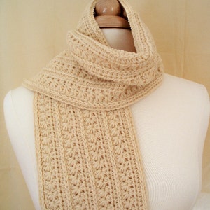 Crochet Scarf Neckwarm Japanese Inspired Design Beige Colored Scarf image 5