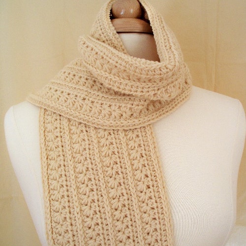 Crochet outlet Scarf Neckwarm Japanese Inspired Design Beige Colored Scarf