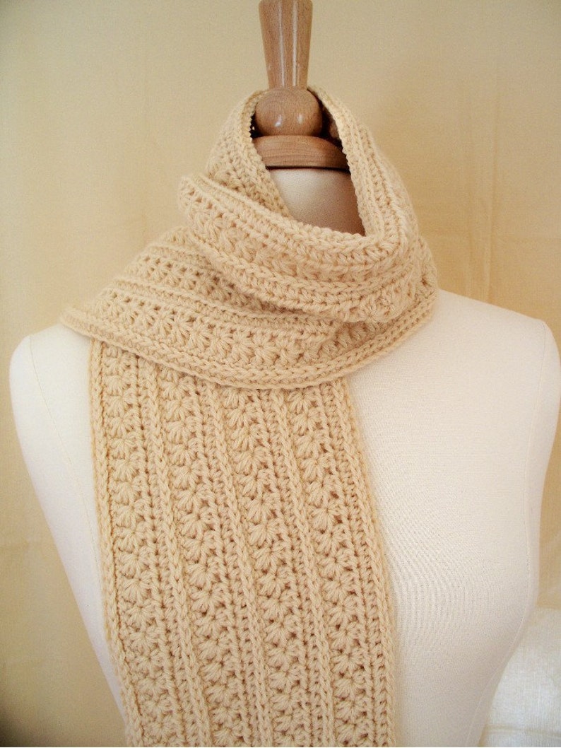 Crochet Scarf Neckwarm Japanese Inspired Design Beige Colored Scarf image 5