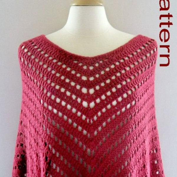 PDF Pattern Crochet Poncho Wrap Bay Breeze Open Mesh Poncho Beautiful Fringe