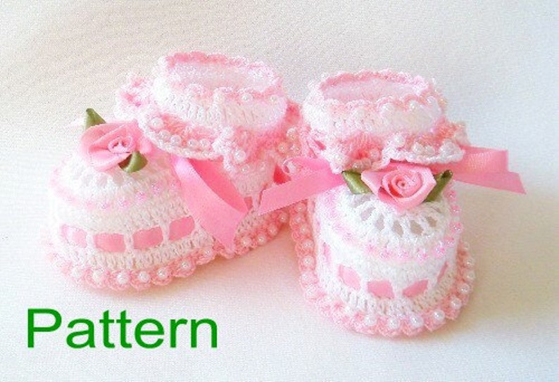 PDF Pattern Crochet Baby Booties Ruffles and Roses Original Design image 1