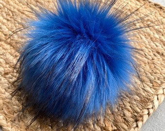 Faux Fur Pom Poms Luxury Cobalt Blue with Black Tips 3", 4" and 5" Ready to Ship