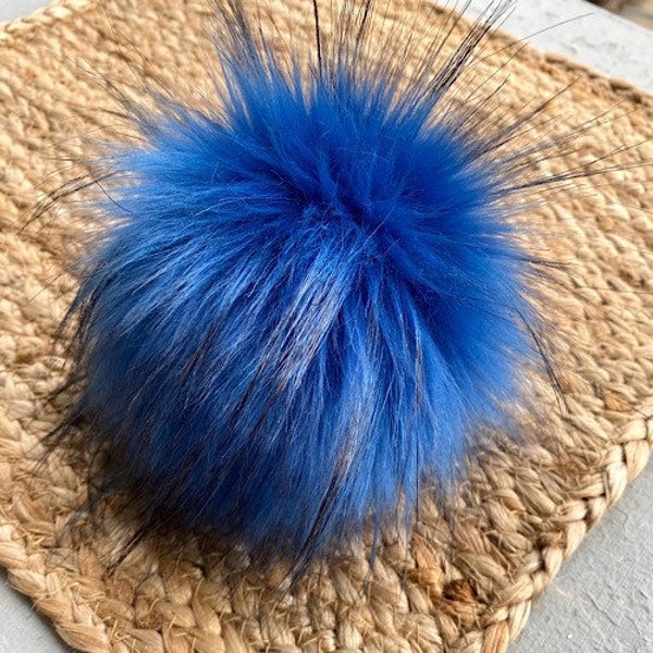 Faux Fur Pom Poms Luxury Cobalt Blue with Black Tips 3", 4" and 5" Ready to Ship