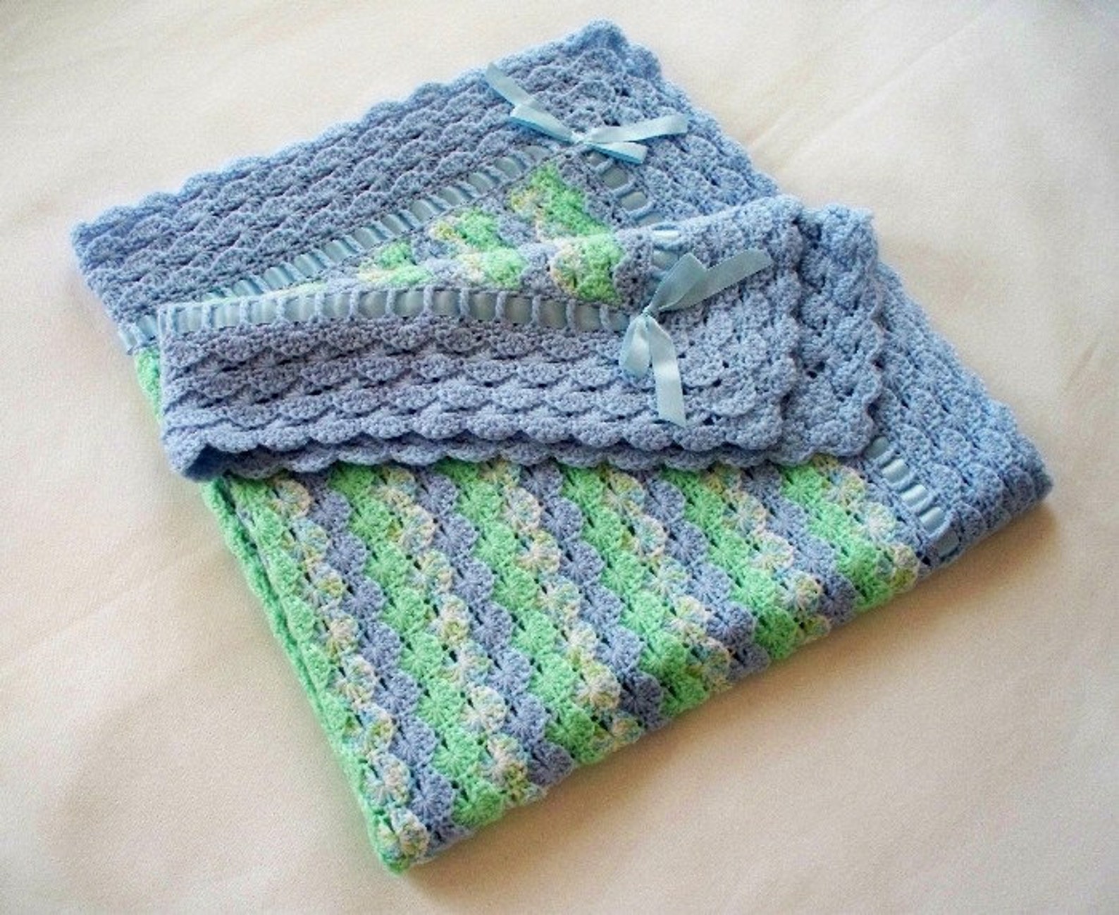 PDF Pattern Crocheted Shell Stitch Baby Boy Blanket Afghan Etsy