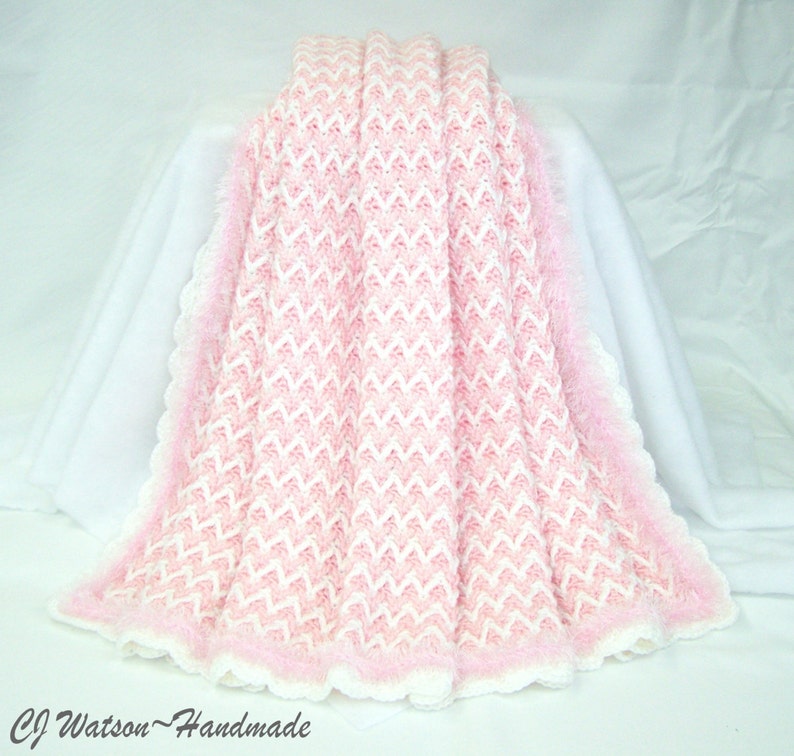 PDF Pattern Crochet Blanket Afghan Cotton Candy Pink and White Blanket and Pillow