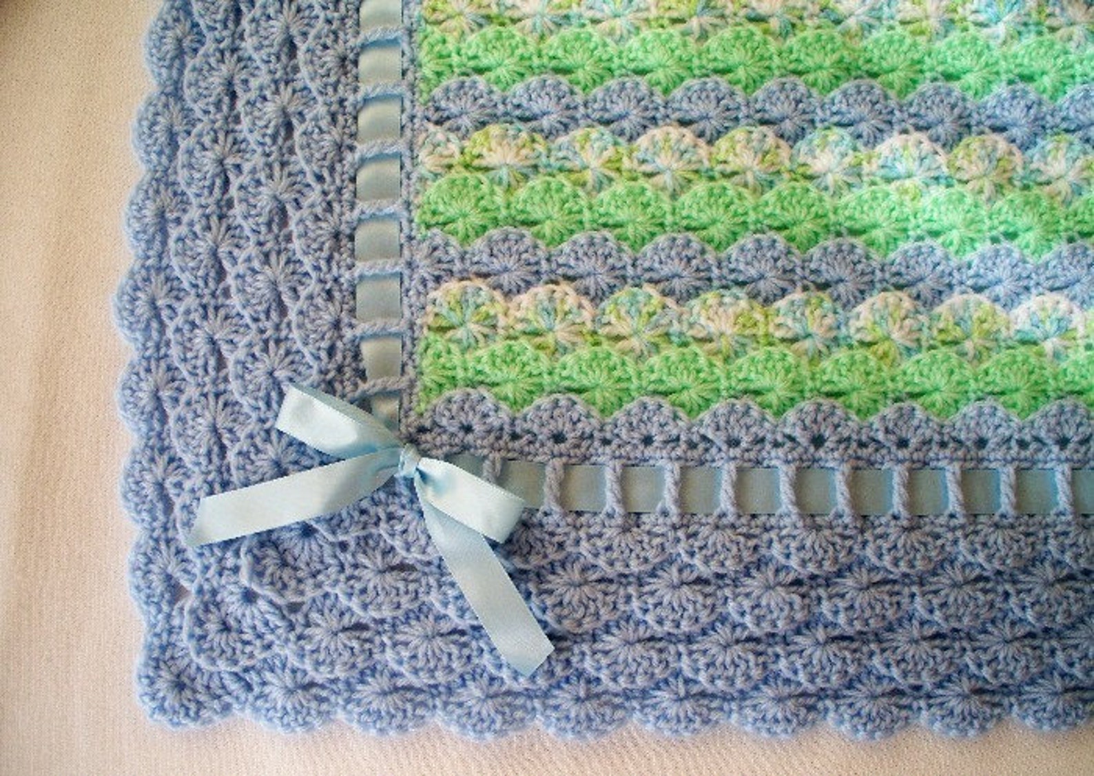 PDF Pattern Crocheted Shell Stitch Baby Boy Blanket Afghan Etsy