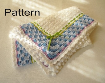 Crochet Baby Blanket PDF Pattern Boy or Girl Basket Weave White and Light Blue