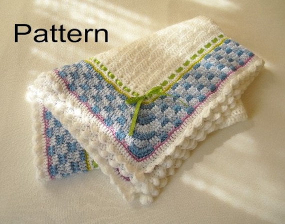 Crochet Baby Blanket PDF Pattern Boy or Girl Basket Weave White and Light Blue Etsy Canada