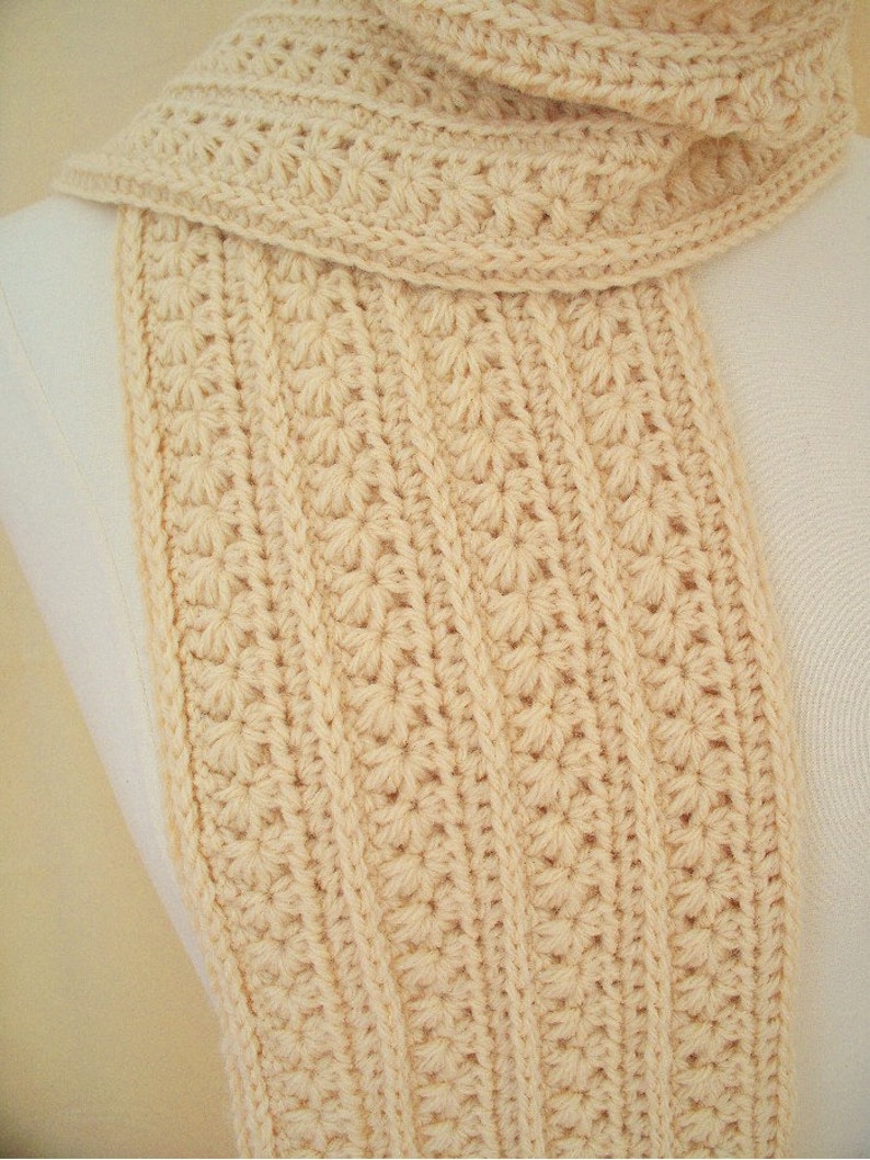 Crochet Scarf Neckwarm Japanese Inspired Design Beige Colored Scarf image 4