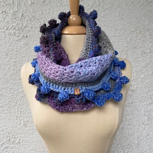 Crocheted Women Infinity Scarf Purple and Blue (#5)
