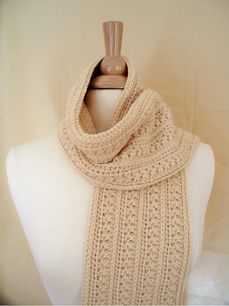 Crochet Scarf Neckwarm Japanese Inspired Design Beige Colored Scarf image 2