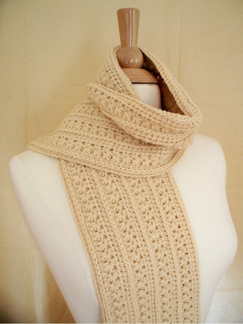 Crochet Scarf Neckwarm Japanese Inspired Design Beige Colored Scarf image 3