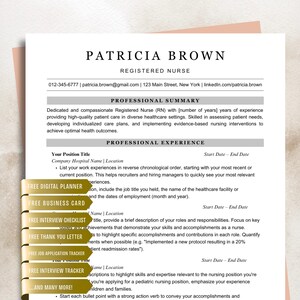 Registered Nurse Resume Template Word, Google Docs, Apple Pages Resume, CV Template, Medical Resume, Nursing Resume, LPN Resume, RN Resume