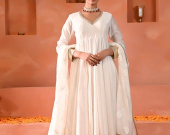 White Chanderi Anarkali set