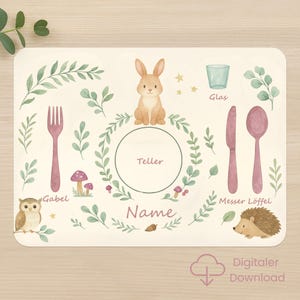 Children's Placemat – Pink Forest Animals | Learning Mat for Toddlers | Montessori Inspired | Table Setting | Placemat | Kindergarten & Nursery